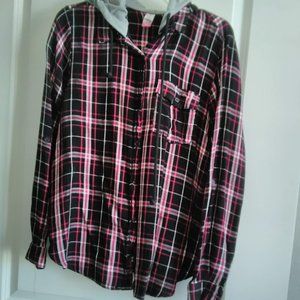 No Boundries Hoodie Red & Black Plaid XXL- NEVER WORN